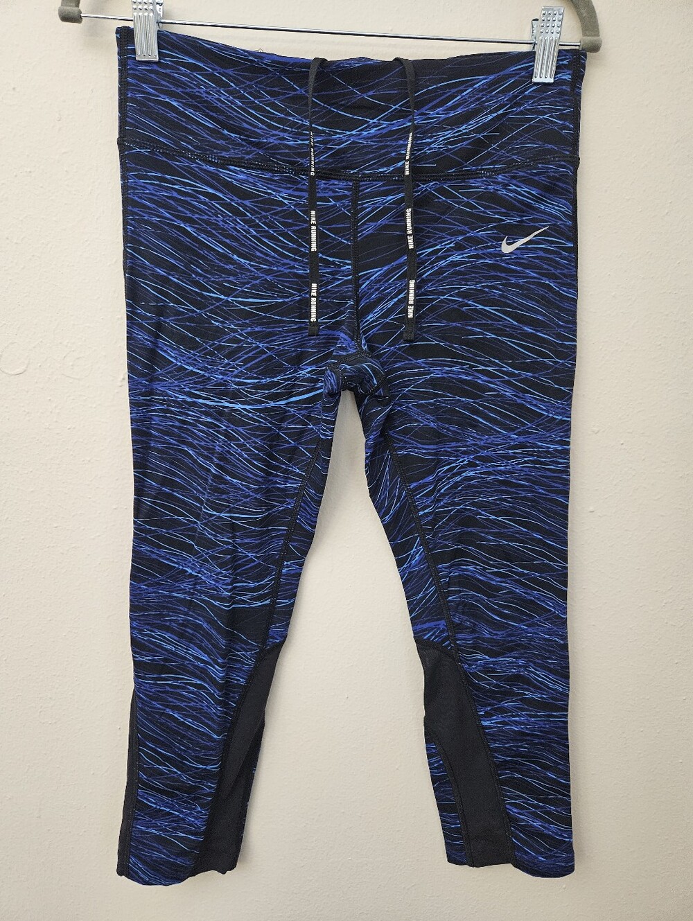 Nike Womens Blue and Black Wave-Print Athletic Leggings Size M